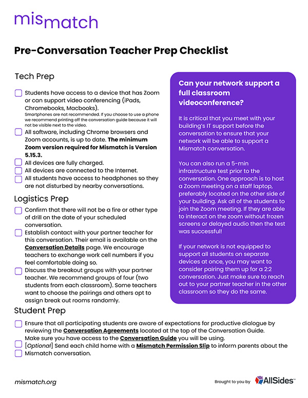 Mismatch Teacher Prep Checklist Thumbnail - November 7, 2023